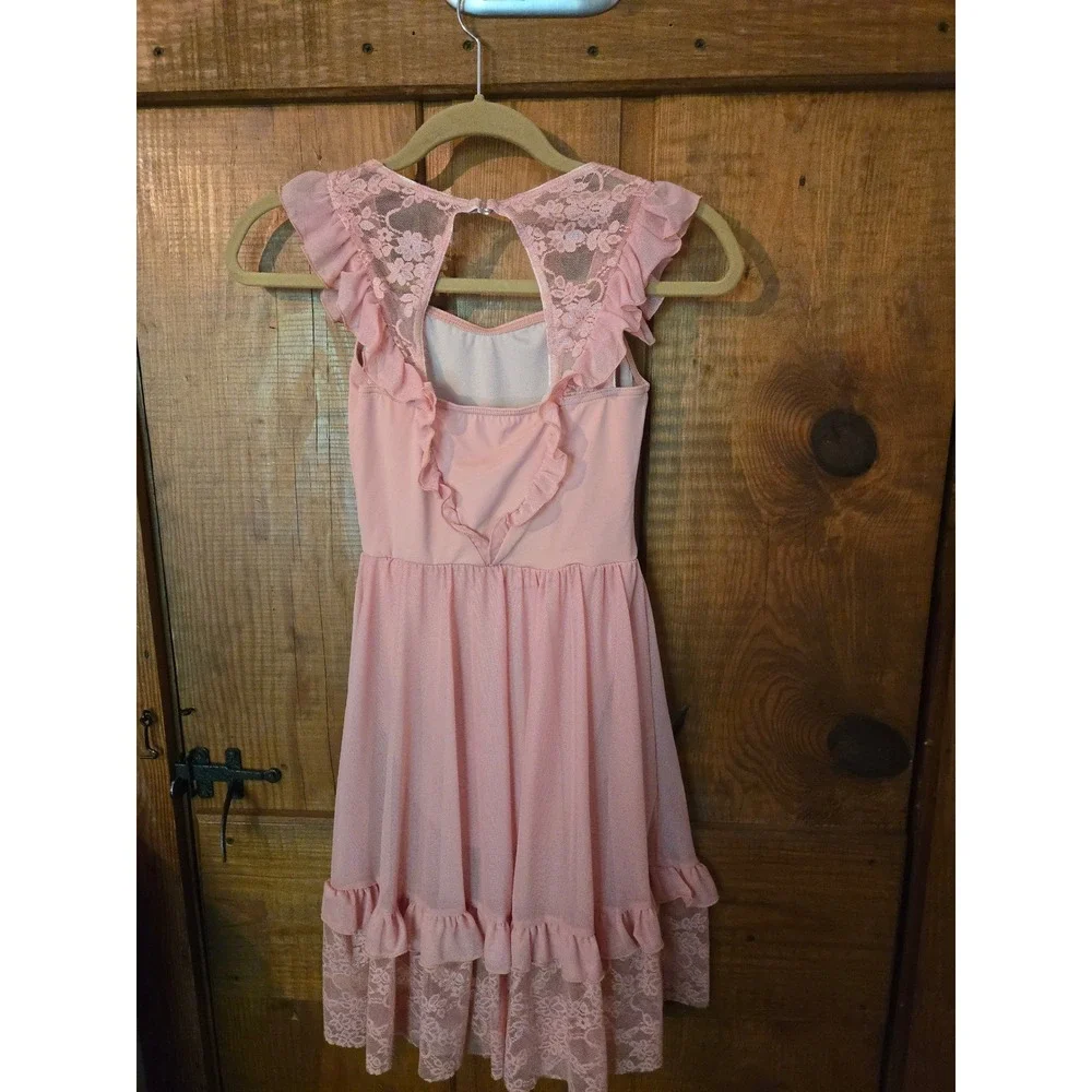 WEISSMAN - Kids Large LC Pink Lyrical Dance Costume Dress Lace Keyhole Back